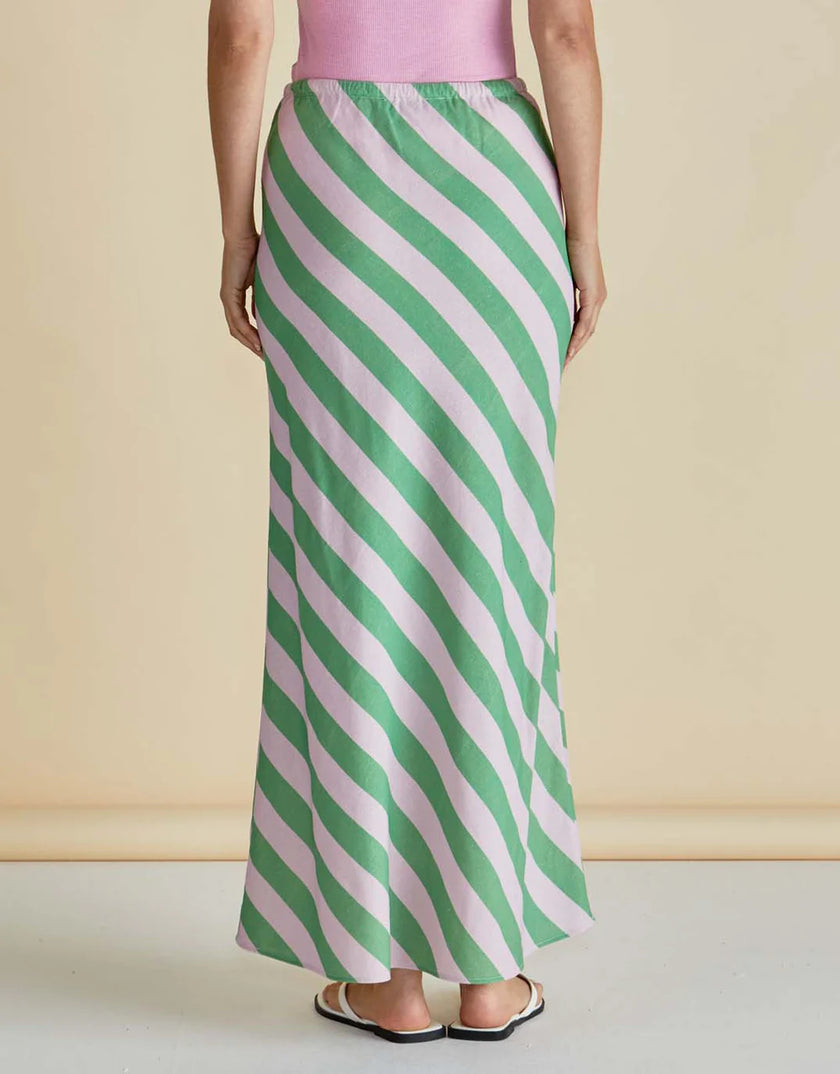 Betty Basics Brooke Bias Skirt Green/ Pink Stripe