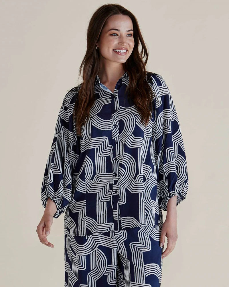 Betty Basics Rosalind Shirt Navy Geo