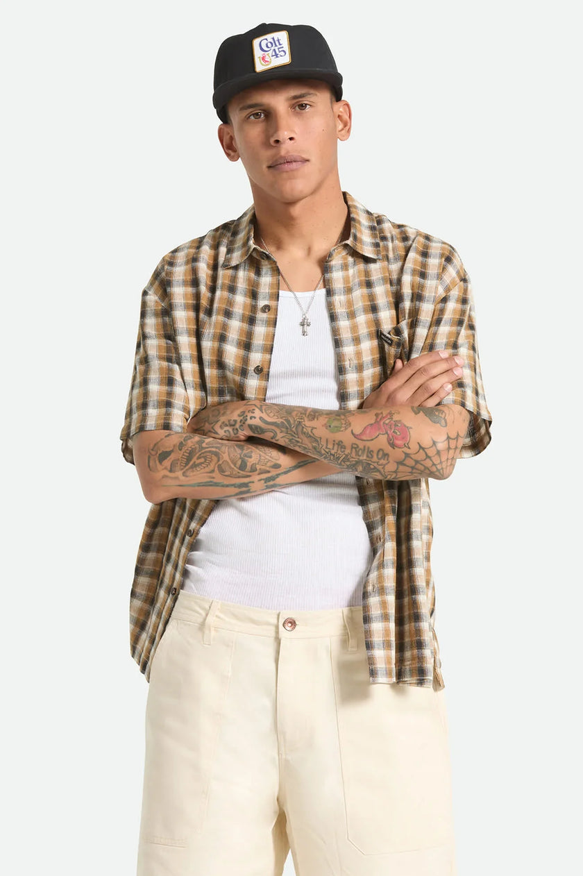 Brixton Cru Linen Blend Plaid SS Shirt Black/Tobacco Plaid