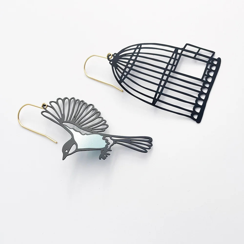 DENZ Birdcage & Bird Earrings Black/ Duckegg