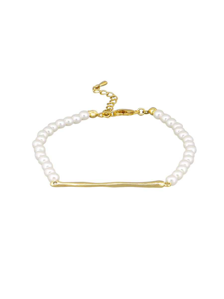 Tiger Tree Gold Bar Pearl Bracelet