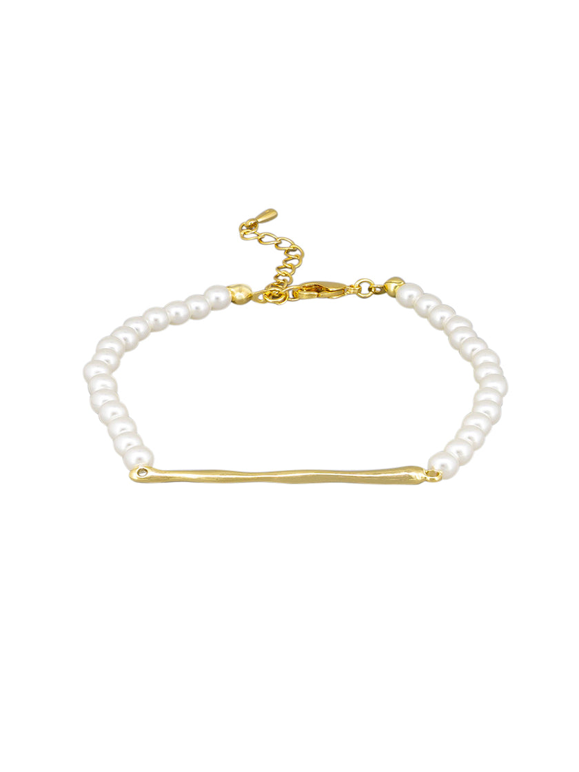 Tiger Tree Gold Bar Pearl Bracelet