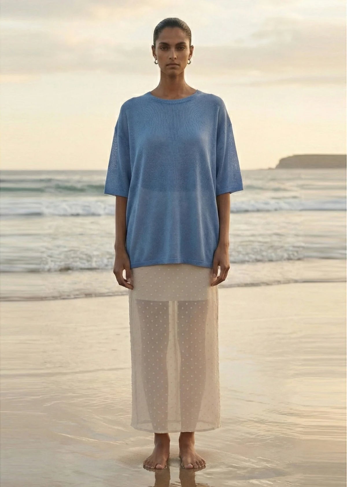Staple The Label Orla Oversized Knit Tee Dusty Blue