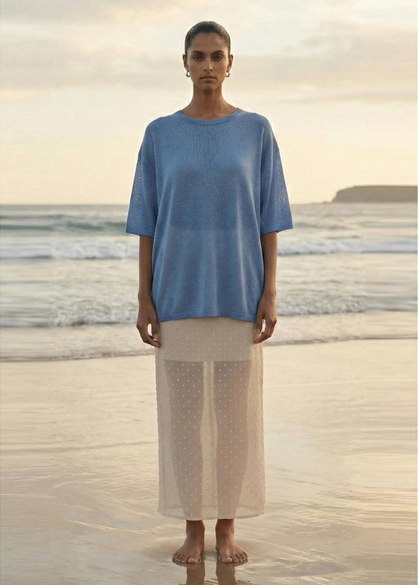Staple The Label Orla Oversized Knit Tee Dusty Blue