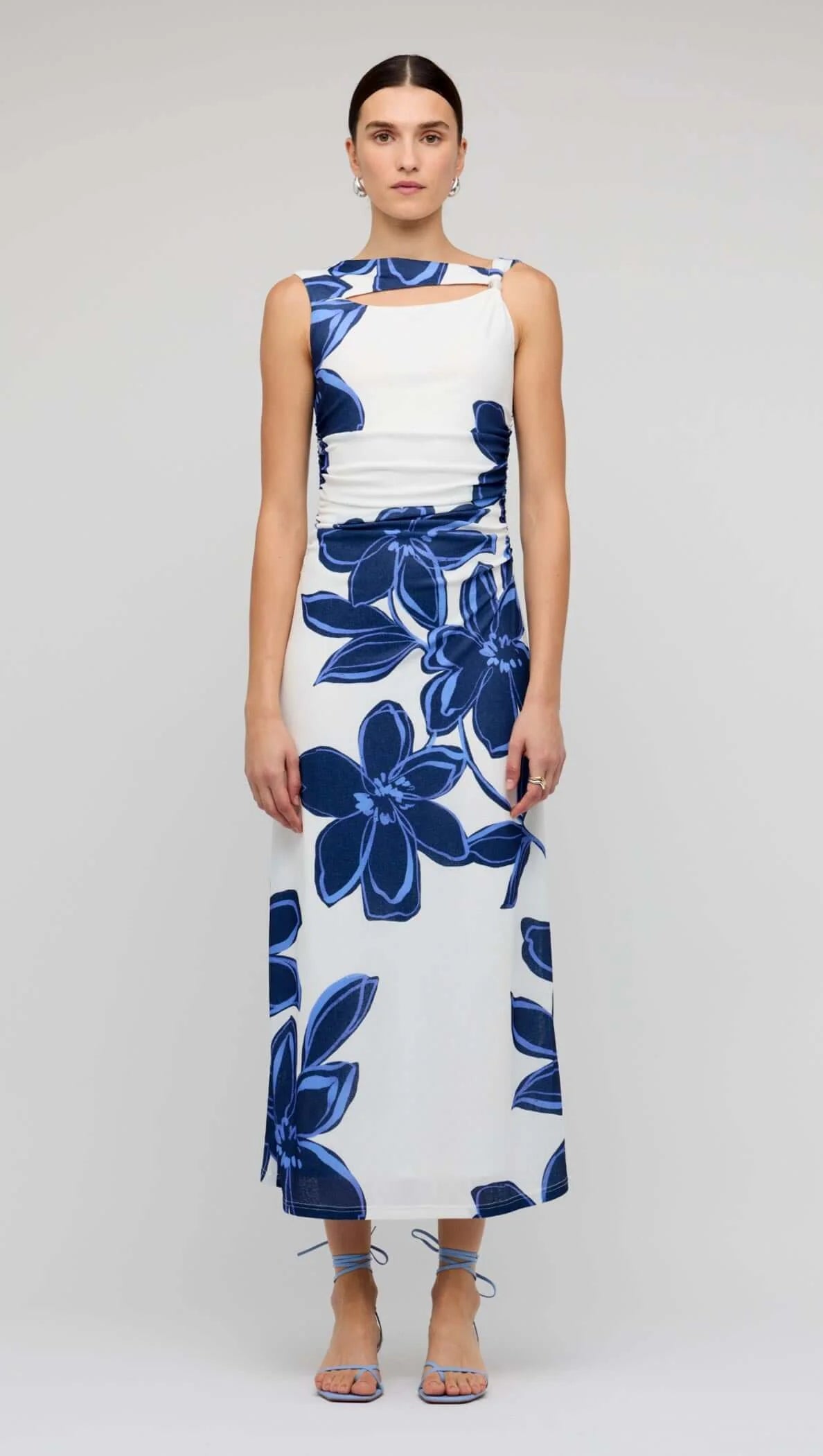 Staple The Label Ethos Mesh Midi Dress Blue/ White Floral