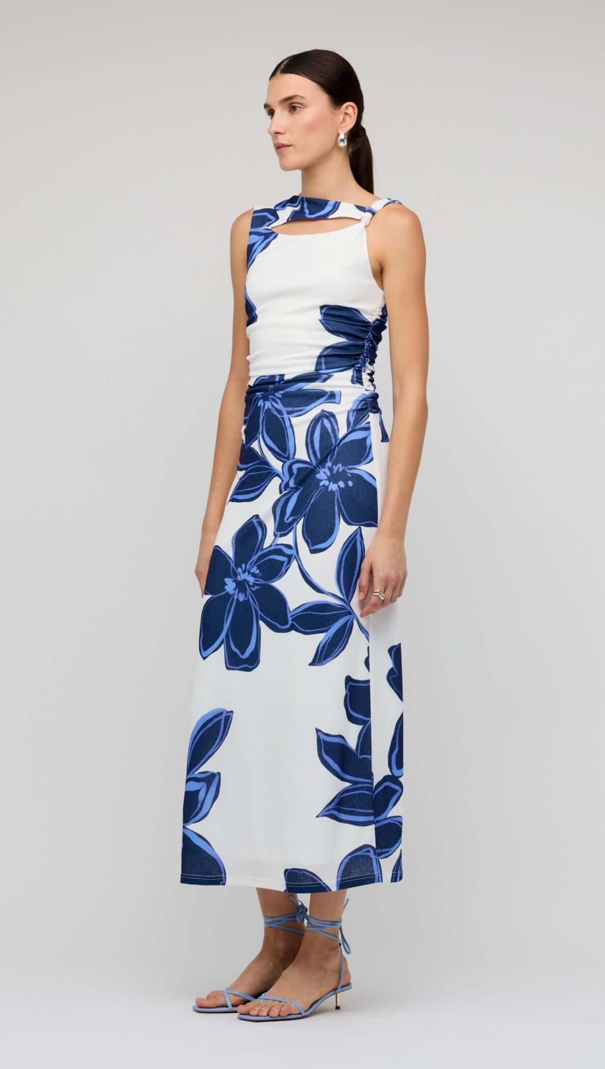 Staple The Label Ethos Mesh Midi Dress Blue/ White Floral