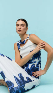Staple The Label Ethos Mesh Midi Dress Blue/ White Floral