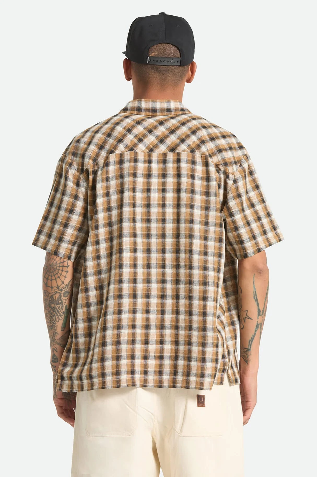 Brixton Cru Linen Blend Plaid SS Shirt Black/Tobacco Plaid