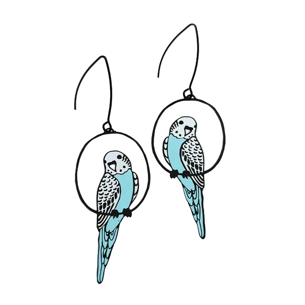 DENZ Budgie Earrings Black/Blue/White