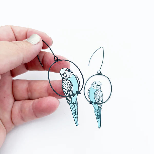 DENZ Budgie Earrings Black/Blue/White