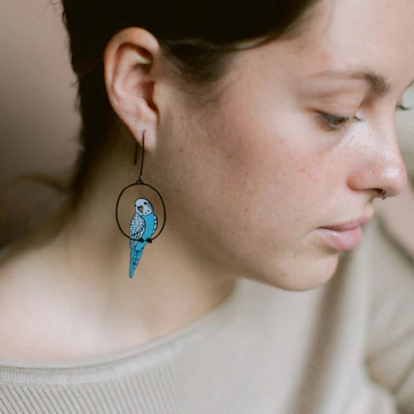 DENZ Budgie Earrings Black/Blue/White