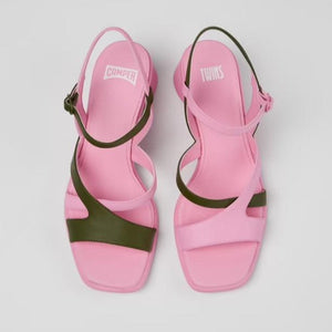 Camper Twins Multicoloured Leather Slingback Pink/Khaki