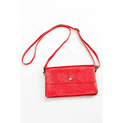 Maison Fanli Metallic Clutch Crossbody Bag Red