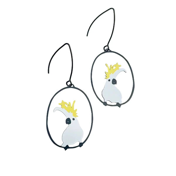 DENZ Midi Sulphur Crested Cockatoo Earrings White/Yellow