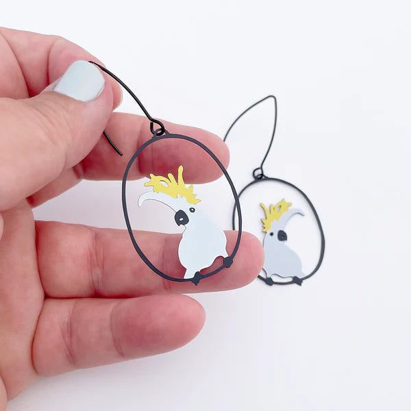 DENZ Midi Sulphur Crested Cockatoo Earrings White/Yellow