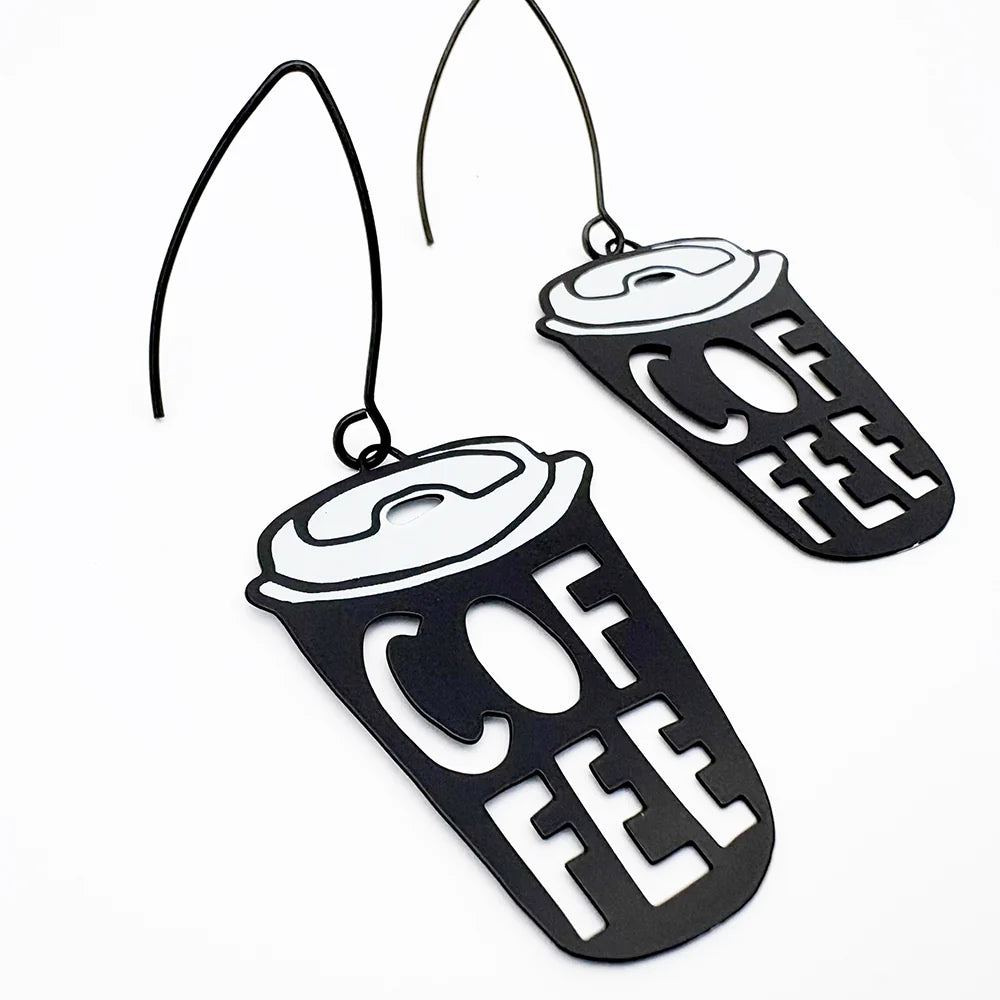 DENZ Coffee Cup Earrings Black & White