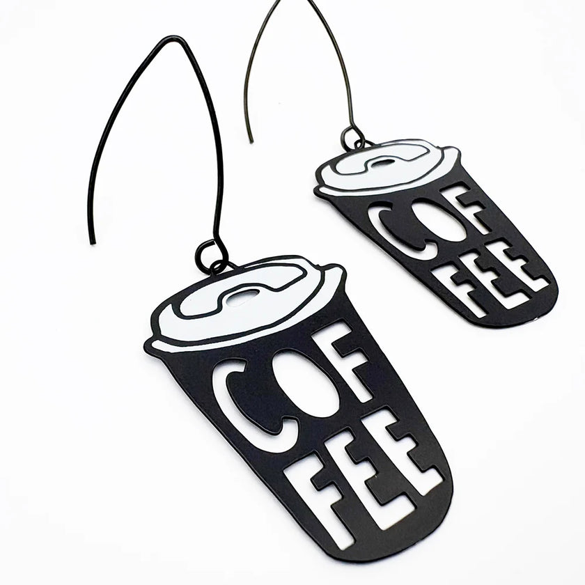 DENZ Coffee Cup Earrings Black & White