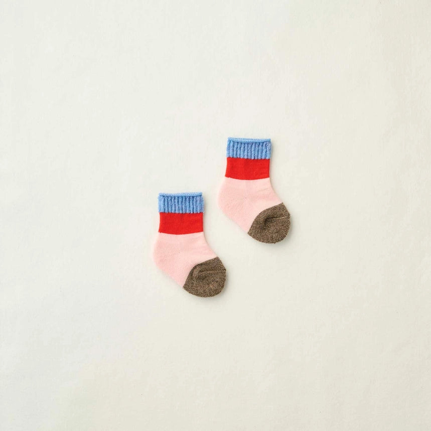 Yahae Wool Pile Sole Baby Socks Blue x Red