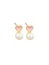 Load image into Gallery viewer, Tiger Tree EKJ6550P Pink Enamel Heart &amp; Pearl Earrings
