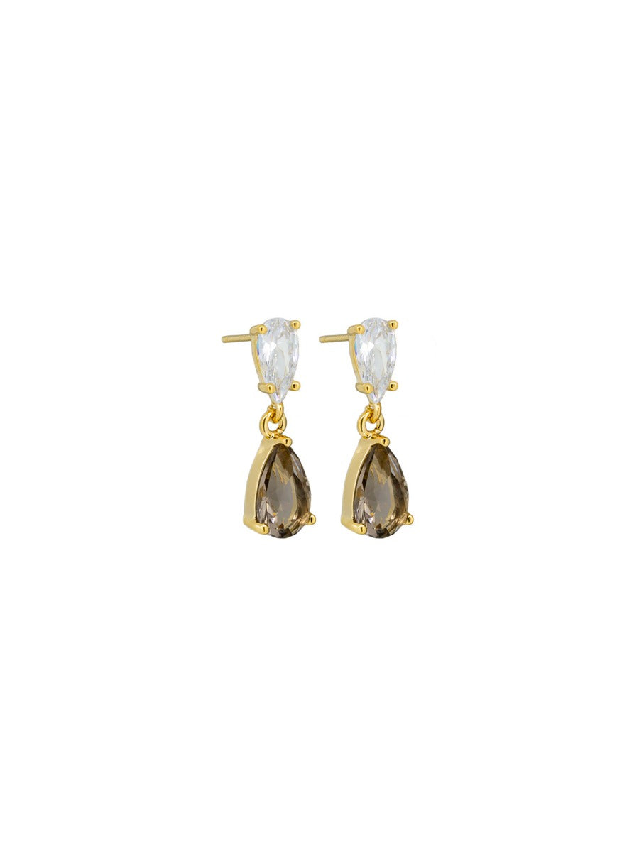 Tiger Tree Smoky Crystal Teardrop Earrings