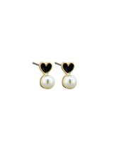 Load image into Gallery viewer, Tiger Tree EKJ6699B Black Enamel Heart &amp; Pearl Earrings
