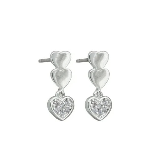 Tiger Tree EKJ6713S Silver Triple Heart Crystal Earrings