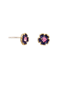 Tiger Tree Navy Enamel & Crystal Flower Studs