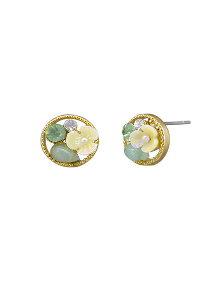 Tiger Tree Green Flower Crystal Bouquet Earrings