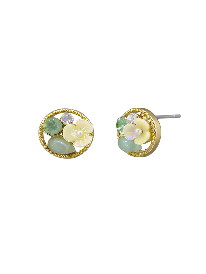 Tiger Tree Green Flower Crystal Bouquet Earrings