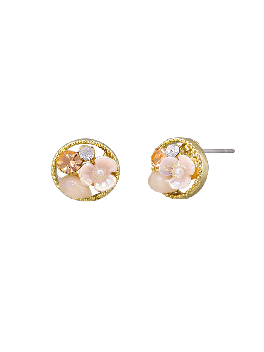 Tiger Tree Pink Flower Crystal Bouquet Earrings