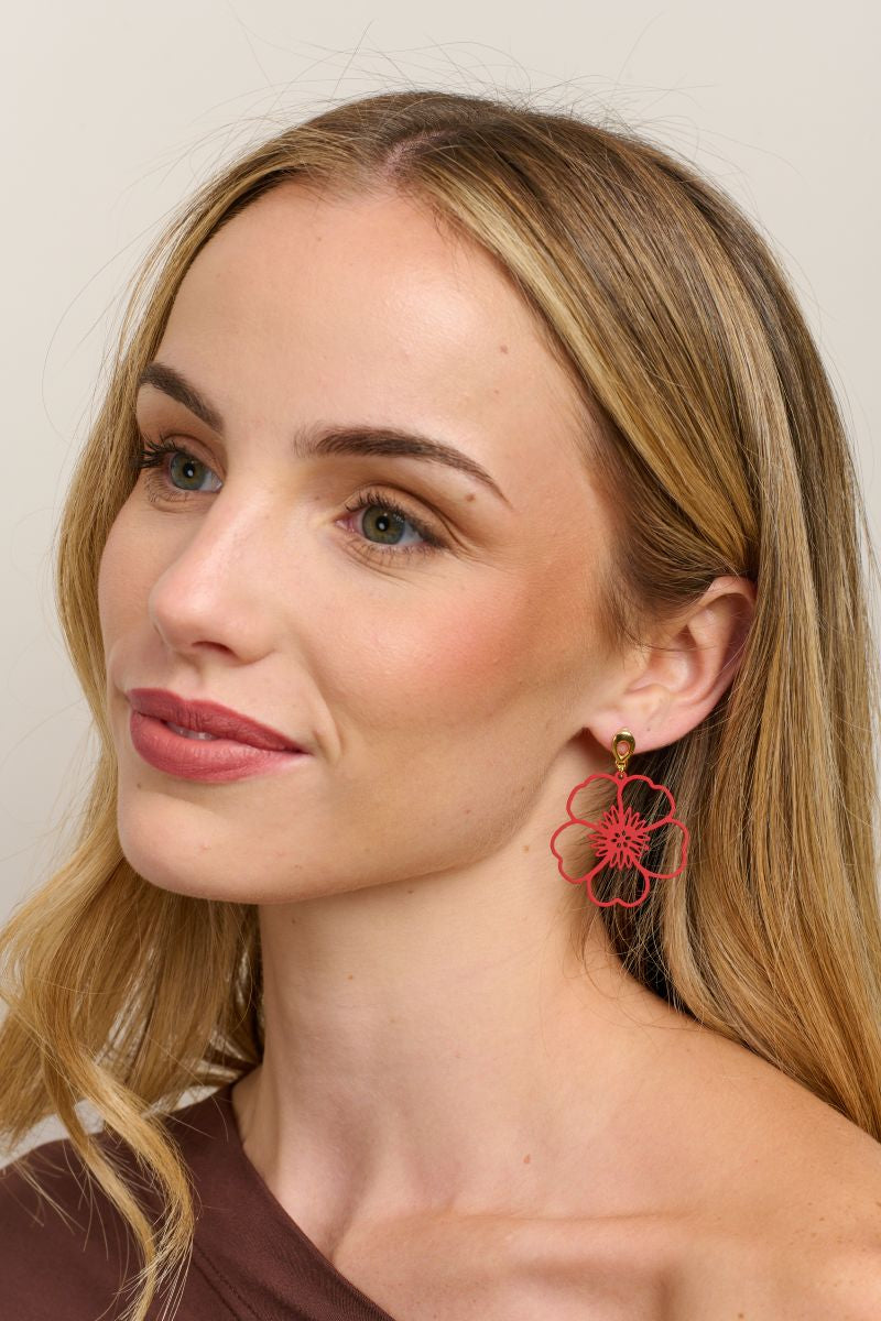 Tiger Tree Maroon Large Hanging Pansy Earrings