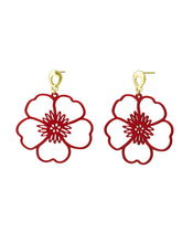 Load image into Gallery viewer, Tiger Tree Maroon Large Hanging Pansy Earrings

