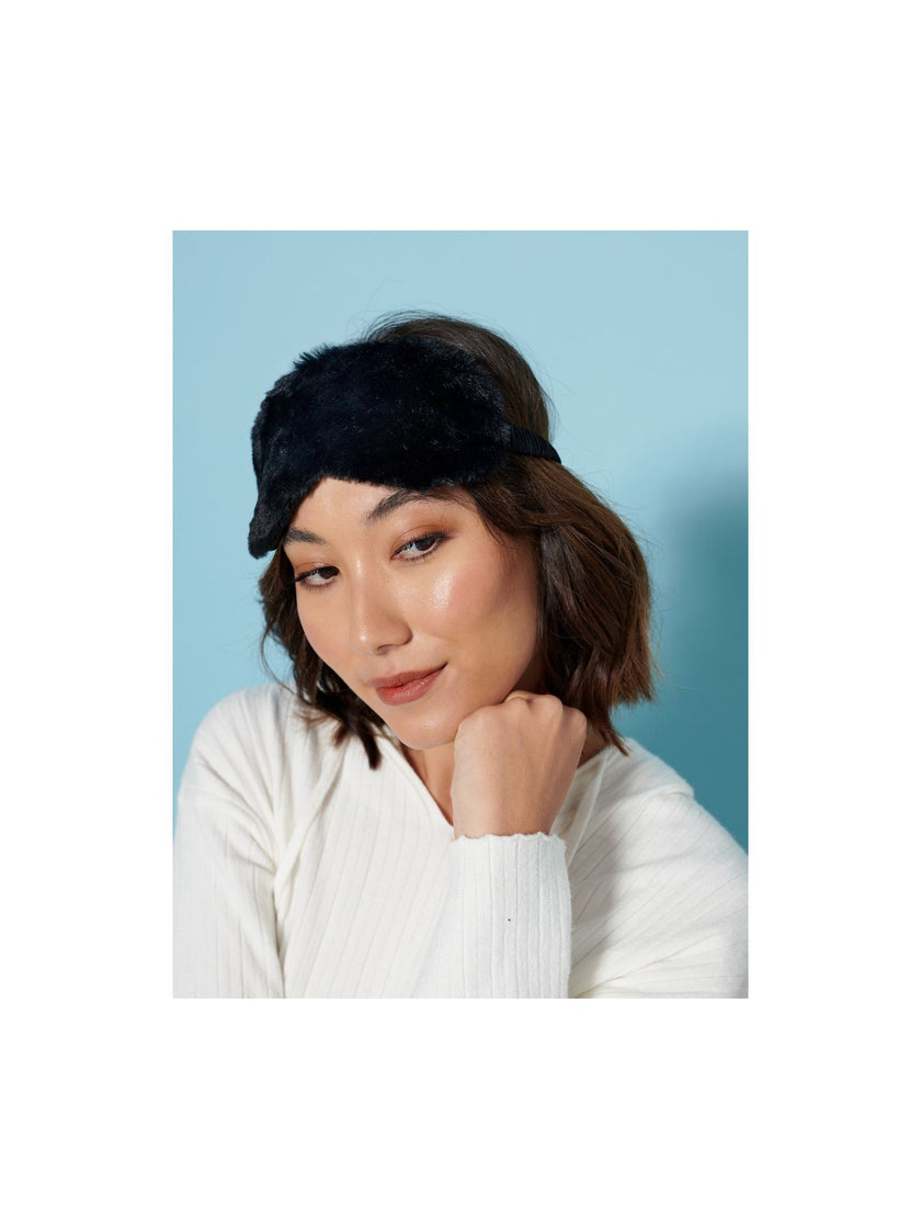 Angel Whispers Fluffy Satin Eye Mask Black