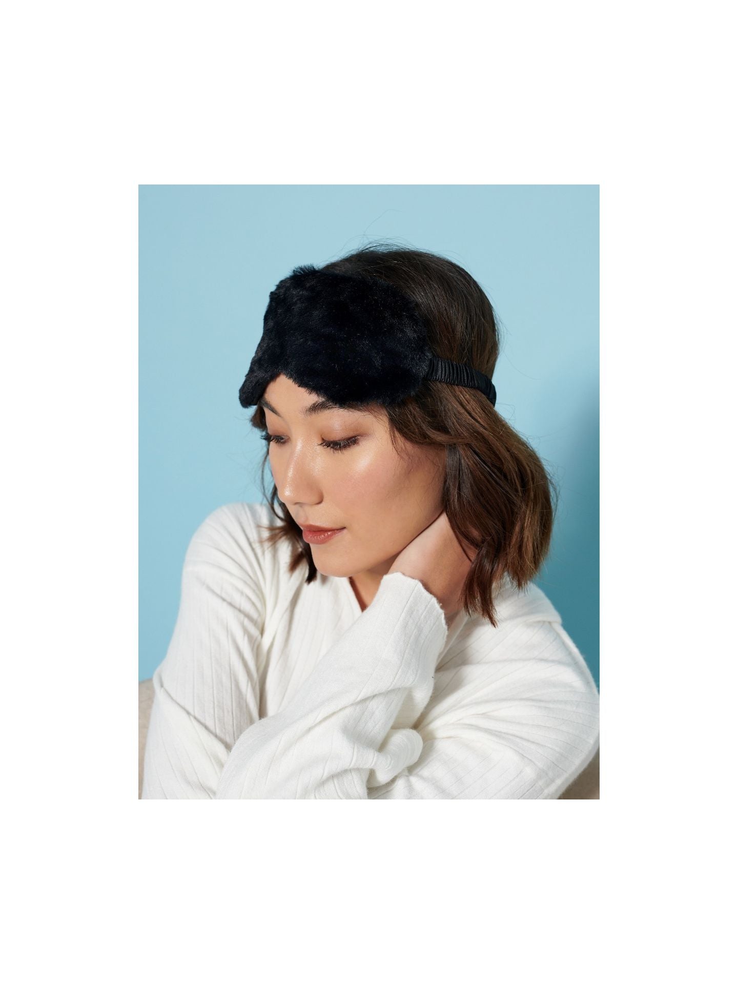 Angel Whispers Fluffy Satin Eye Mask Black