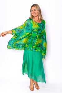 The Italian Closet Brooke Batwing Silk Top Emerald