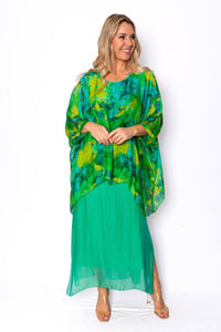 The Italian Closet Brooke Batwing Silk Top Emerald