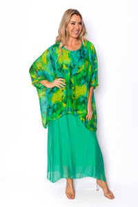 The Italian Closet Brooke Batwing Silk Top Emerald