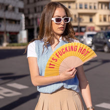 Load image into Gallery viewer, Fisura 'F***ing Hot' Hand Fan With Gift Box Yellow &amp; Pink
