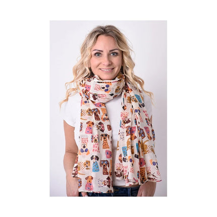 Palme 67994 Cotton Dogs Print Scarf White