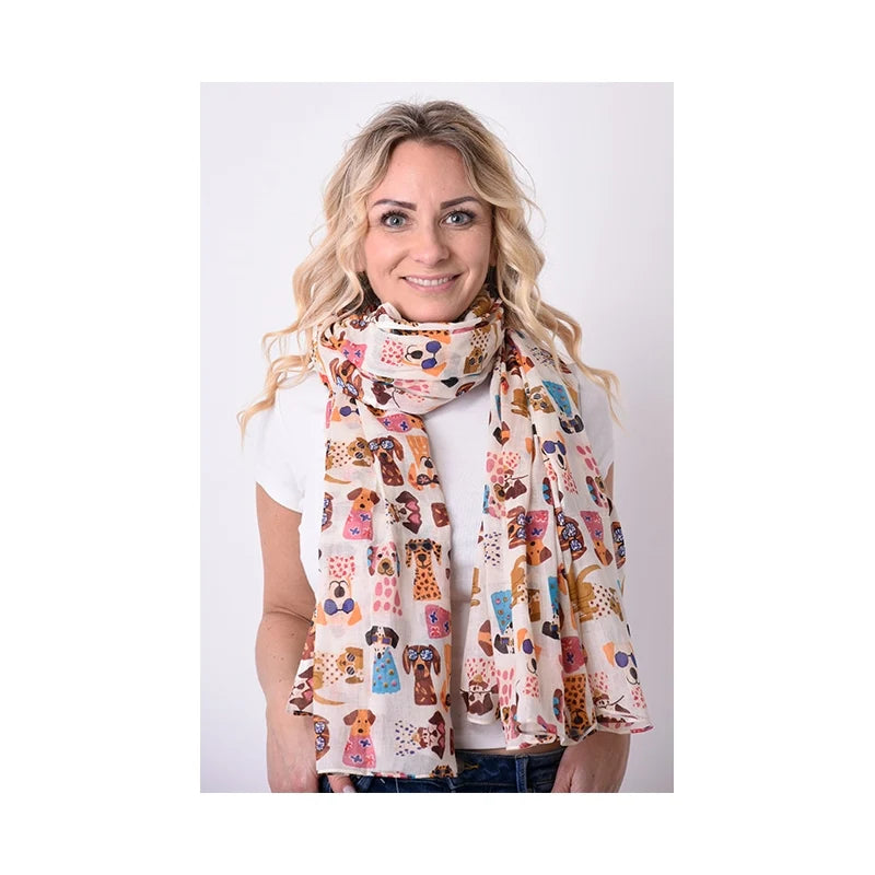 Palme 67994 Cotton Dogs Print Scarf White
