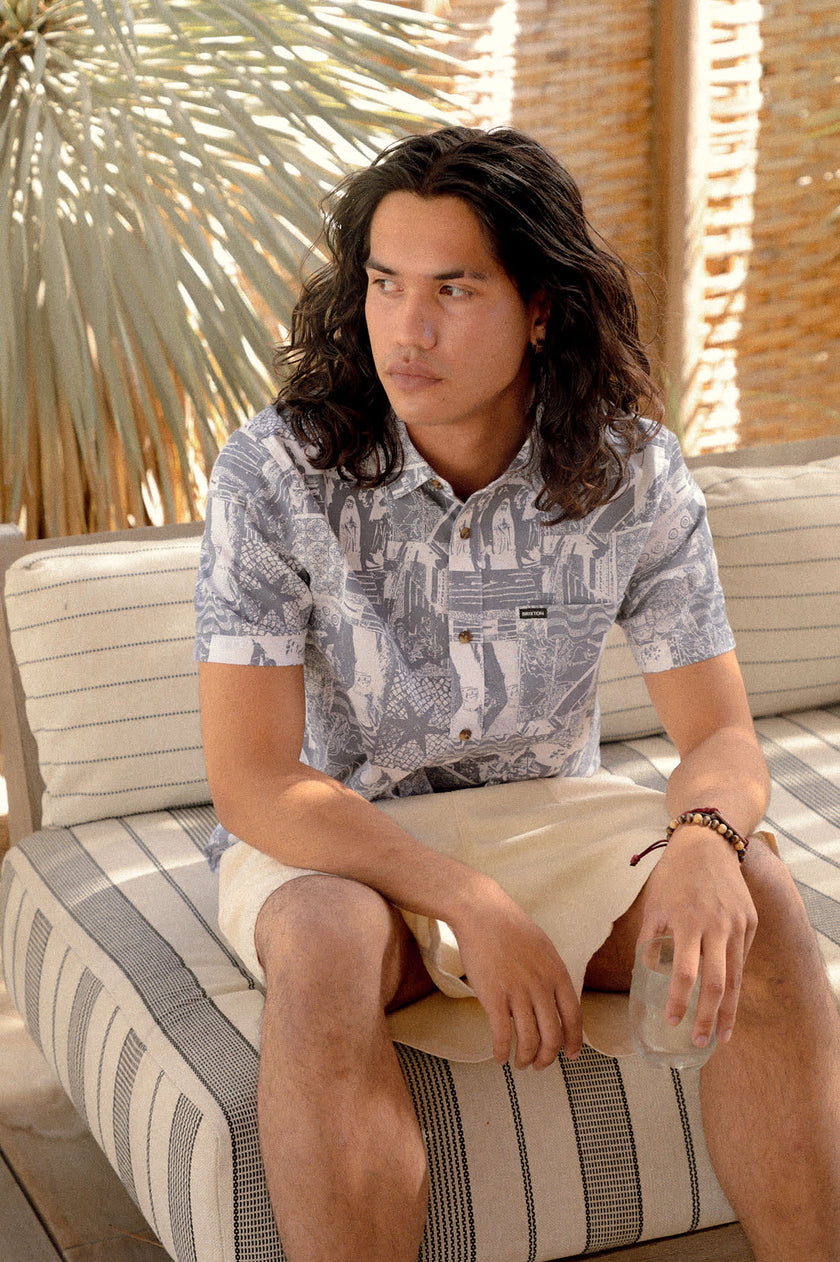Brixton Charter Print SS Shirt Navy/White Collage