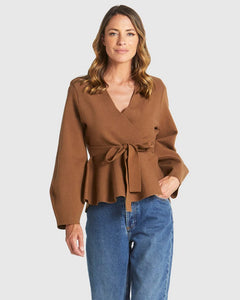 Fate + Becker Tiny Dancer Wrap Cardi Cinnamon