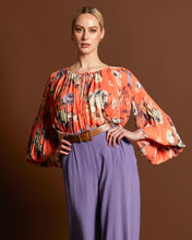 Load image into Gallery viewer, Fate + Becker Jolene Pleated Boho Sleeve Top Tangerine Floral
