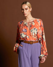 Load image into Gallery viewer, Fate + Becker Jolene Pleated Boho Sleeve Top Tangerine Floral

