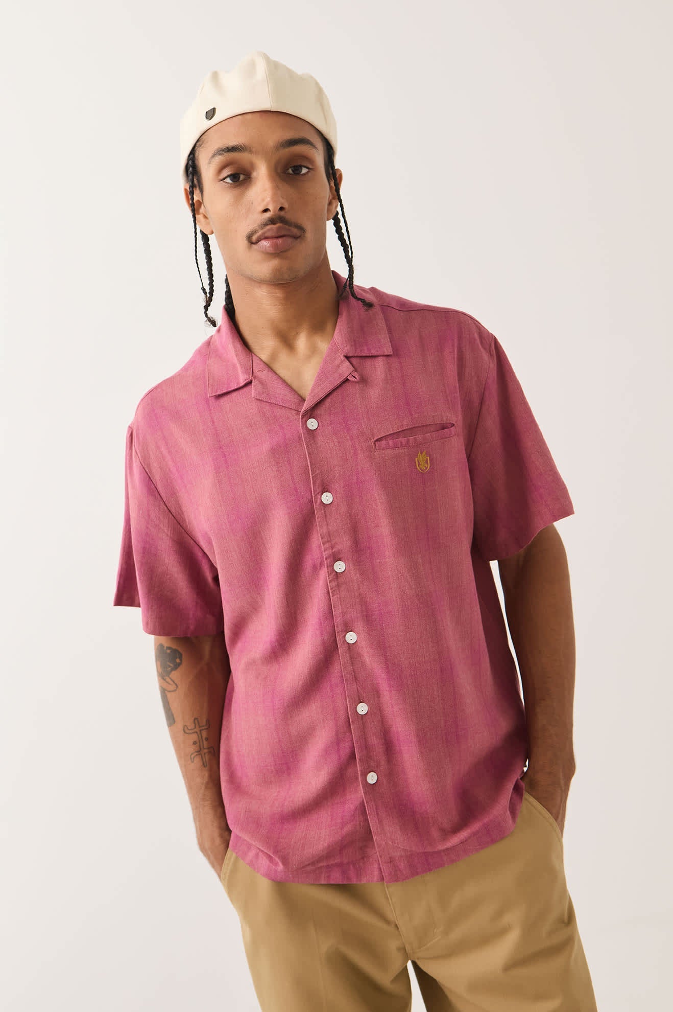 Brixton Century Short Sleeve Shirt Pink Shadow Plaid
