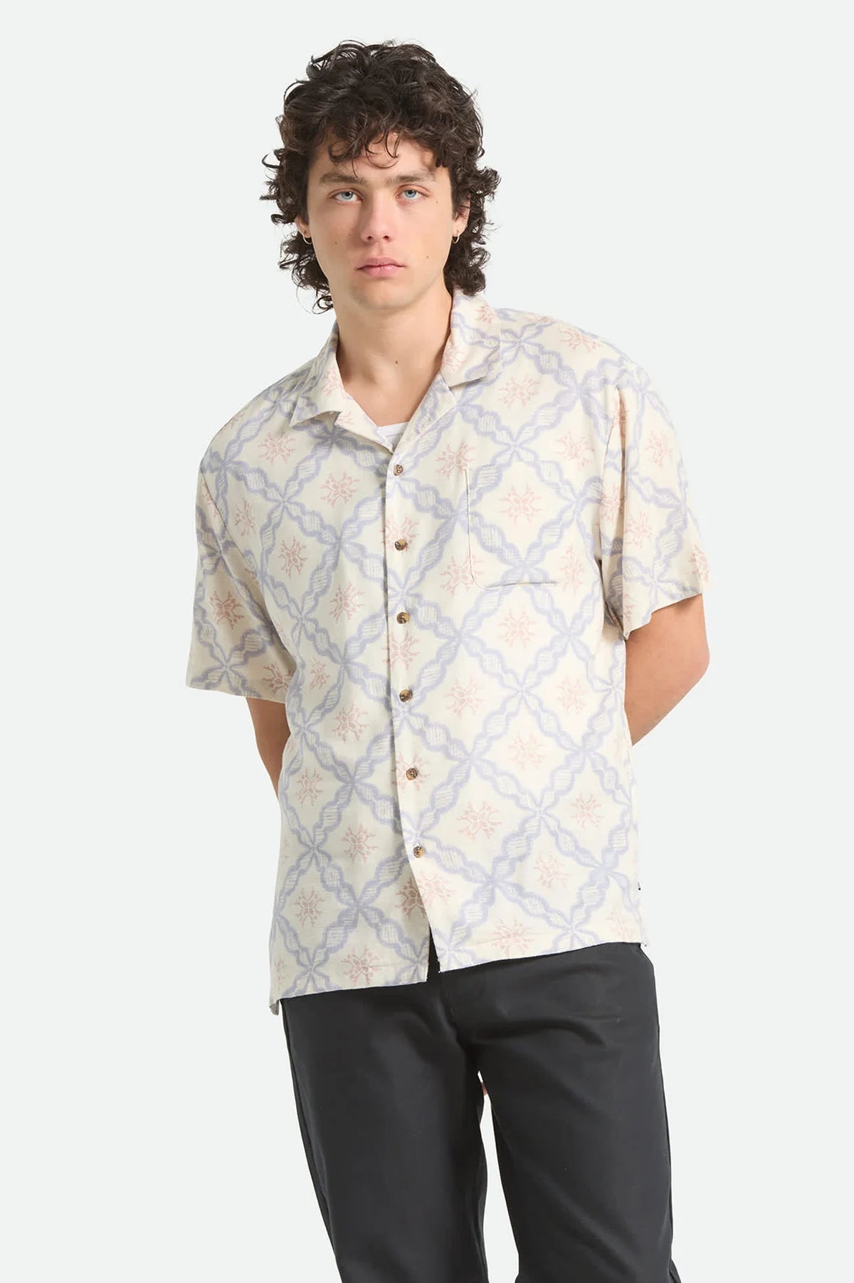 Brixton Bunker Slub SS Shirt Off White/Blue Tile