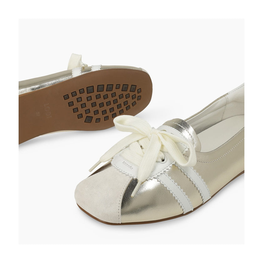 Lodi A-Beto Ballet Flat Sneakers Gold/Off White Leather