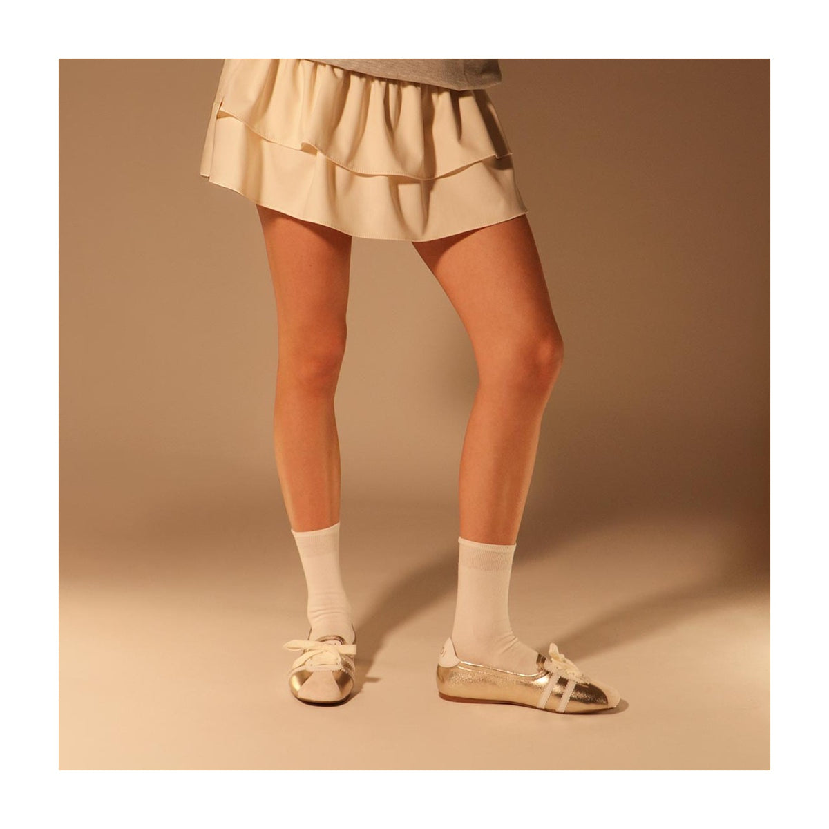 Lodi A-Beto Ballet Flat Sneakers Gold/Off White Leather