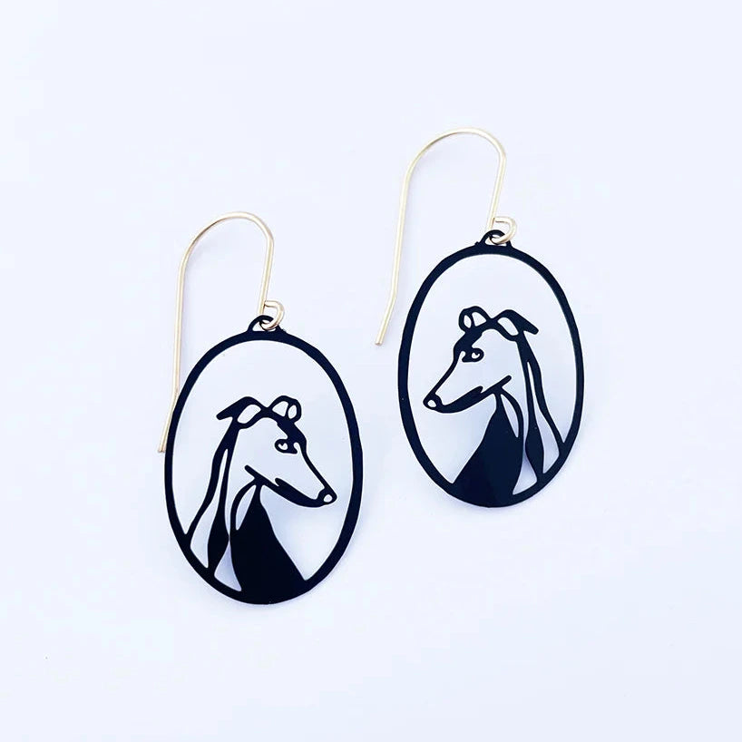DENZ Mini Greyhound/Whippet/Iggy Earrings Black