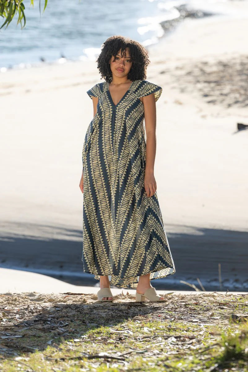 Cienna Hemi Cotton Dress Blue